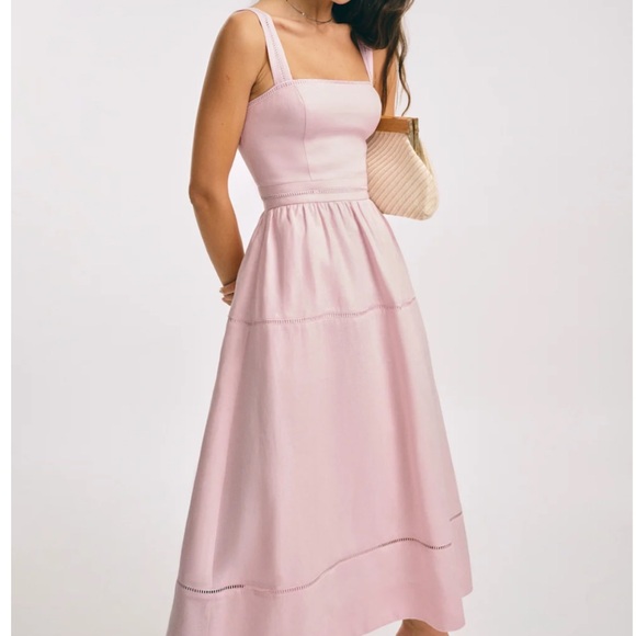 Reformation Everett Linen Dress Cherry Blossom - Picture 4 of 6